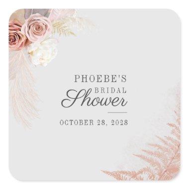 Bridal Shower Pampas Grass Terracotta Tan Square Sticker