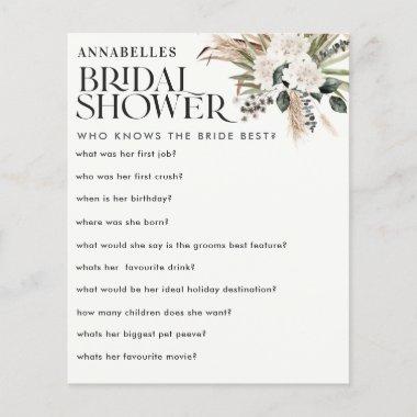 Bridal shower pampas grass who know the bride game
