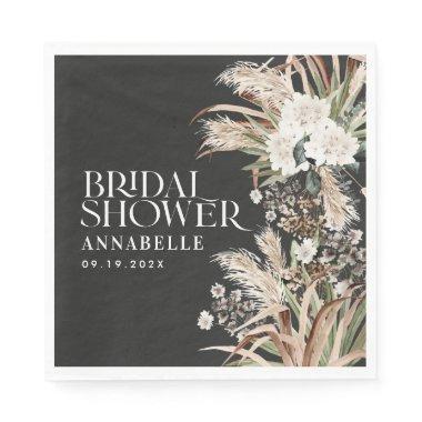 Bridal shower pampas modern elegant black boho napkins