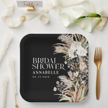 pampas modern elegant black paper plates