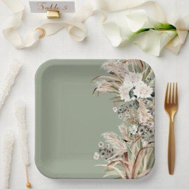 pampas modern elegant sage green paper plates