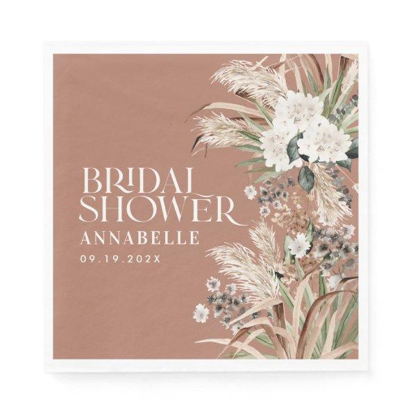 Bridal shower pampas modern elegant terracotta napkins