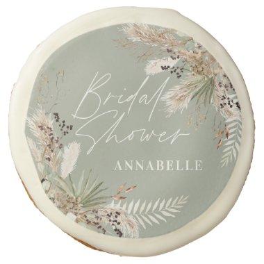 Bridal shower pampas modern sage green elegant sugar cookie