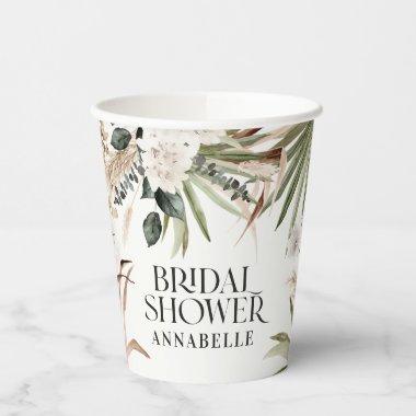Bridal shower pampas natural modern party favor paper cups