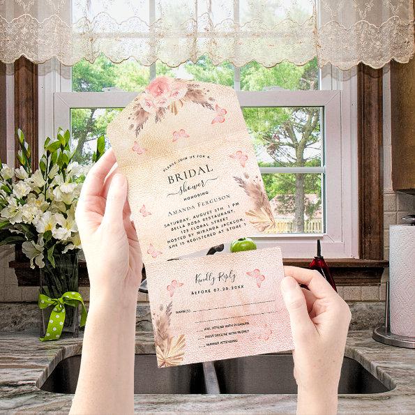 Bridal Shower pampas rose butterfly floral RSVP All In One Invitations