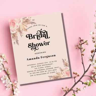 Bridal Shower pampas rose gold budget Invitations