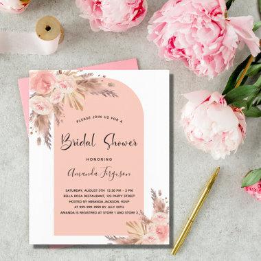 Bridal shower pampas rose gold budget Invitations