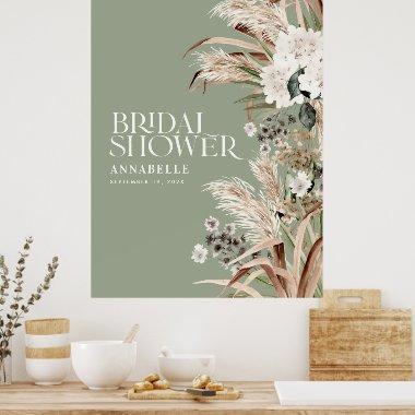 Bridal shower pampas terracotta modern sage green poster