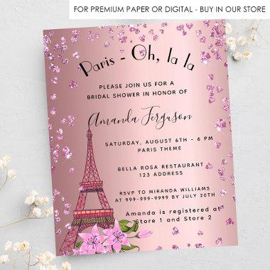 Bridal shower Paris Eiffel pink budget Invitations Flyer