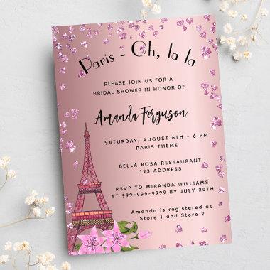 Bridal shower Paris Eiffel tower pink Invitations