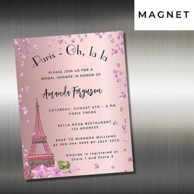 Bridal shower Paris Eiffel tower pink luxury Magnetic Invitations