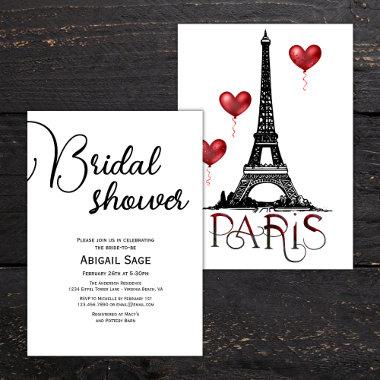 Bridal Shower Paris, Eiffel Tower, Red Balloons Invitations