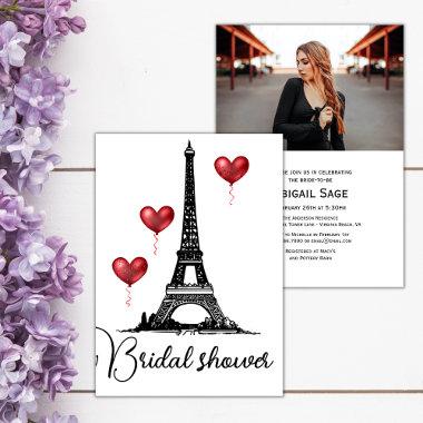 Bridal Shower Paris, Eiffel Tower, Red Balloons Invitations