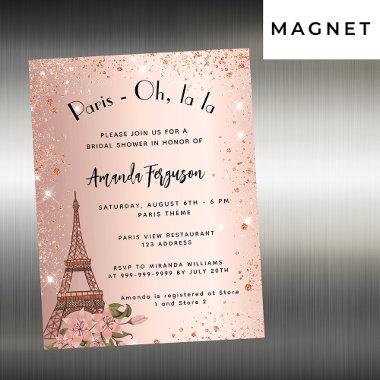 Bridal shower Paris Eiffel tower rose gold luxury Magnetic Invitations