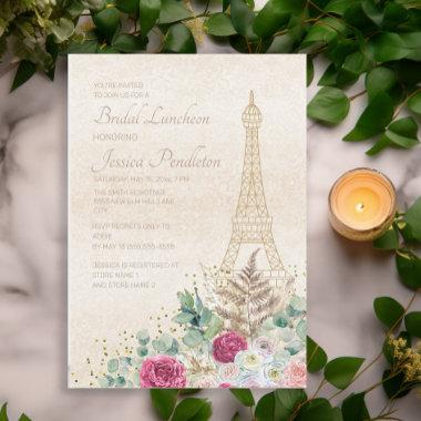 Bridal Shower Paris French Eiffel Tower Pink Gold Invitations