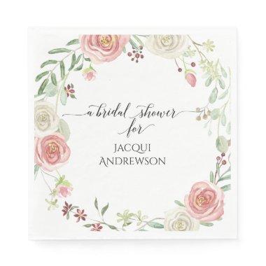 Bridal Shower Party | Blush Ivory Rose Floral Napkins