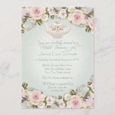 Bridal Shower Party Blush Rose Succulent Leaf Mint Invitations