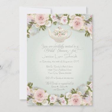 Bridal Shower Party Blush Rose Succulent Leaf Mint Invitations
