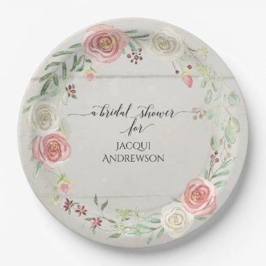 Bridal Shower Party Decor | Blush Floral Rustic Paper Plates