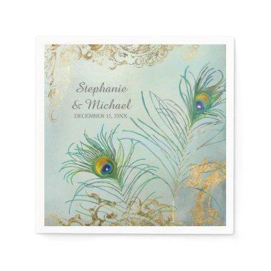 Bridal Shower Party Decor Elegant Peacock Feathers Napkins