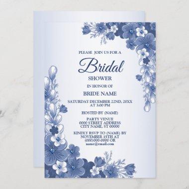 Bridal Shower Party Floral Blue Gray Rustic Invitations