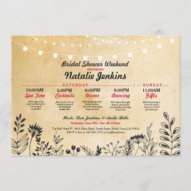 Bridal Shower Party Floral Itinerary Bachelorette Invitations