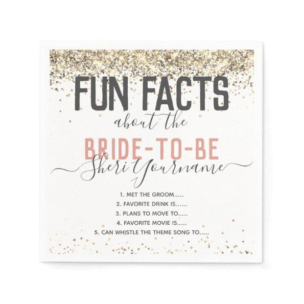 Bridal Shower Party Fun Facts Gold Glitter Girly N Napkins