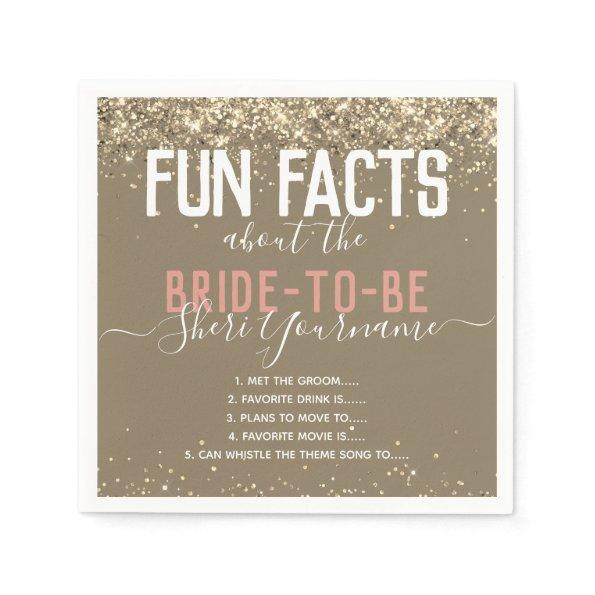 Bridal Shower Party Fun Facts Gold Glitter Girly Napkins