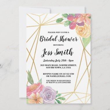 Bridal Shower Party Gold Frame Floral Invite