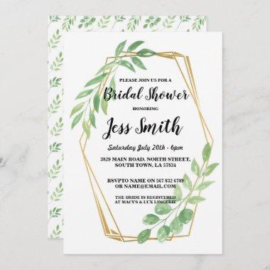 Bridal Shower Party Gold Frame Leaves Invite