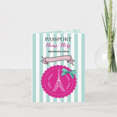 Bridal Shower Party Passport Pink Mint Invite