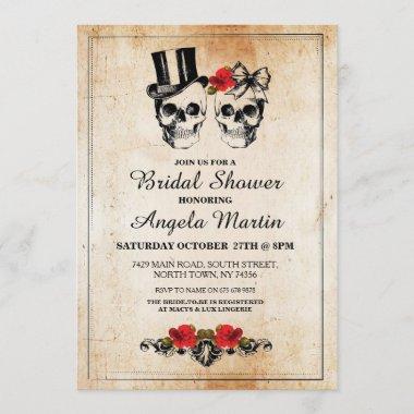 Bridal Shower Party Rose Skull Halloween Invite