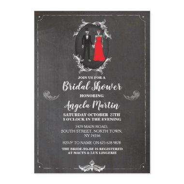 Bridal Shower Party Rose Skull Skeletons Halloween Invitations