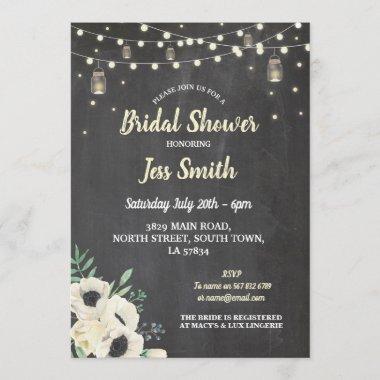 Bridal Shower Party Rustic Chalk Fireflies Invite
