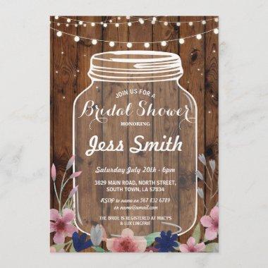 Bridal Shower Party Rustic Jar Wood Floral Invite