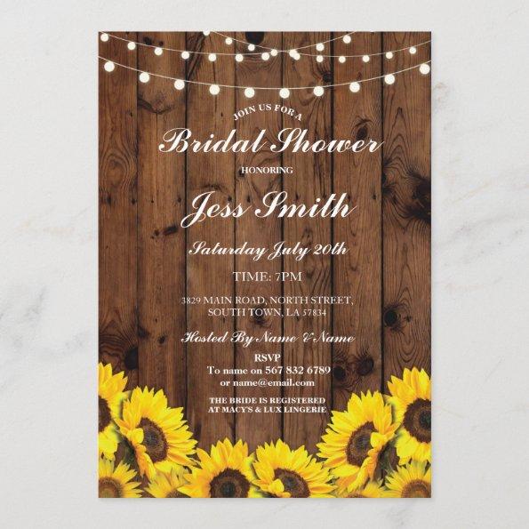 Bridal Shower Party Rustic Sunflower Wood Invite