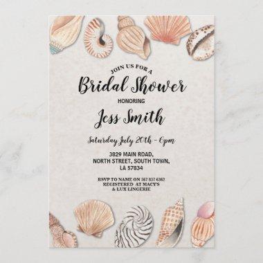 Bridal Shower Party Shells Ocean Beach Wedding Invitations