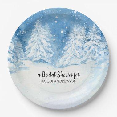 Bridal Shower Party | Snowing Forest Snow Trees Paper Plates