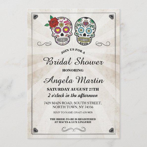 Bridal Shower Party Sugar Skull Cream Invite