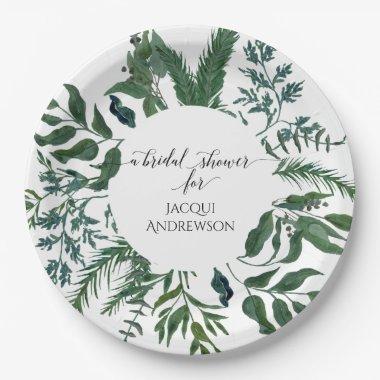 Bridal Shower Party White | Emerald Forest Foliage Paper Plates