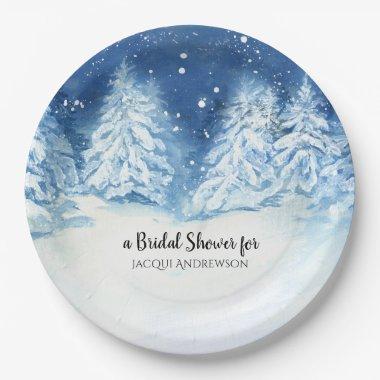 Bridal Shower Party | Wild Forest Snowfall Trees Paper Plates