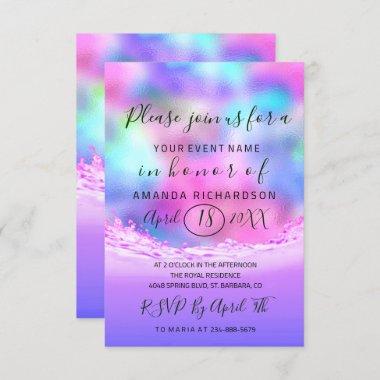Bridal Shower Pastels Pink Waves Ocean Unicorn Invitations