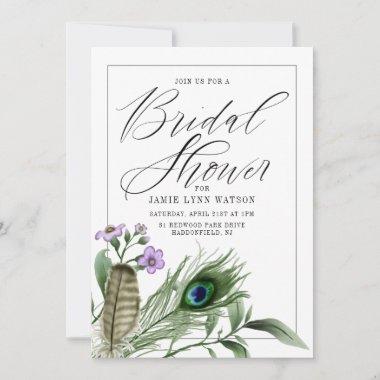 Bridal Shower | Peacock Feather & Flowers Invitations
