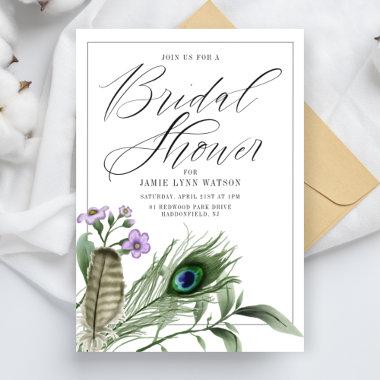 Bridal Shower | Peacock Feather & Flowers Invitations
