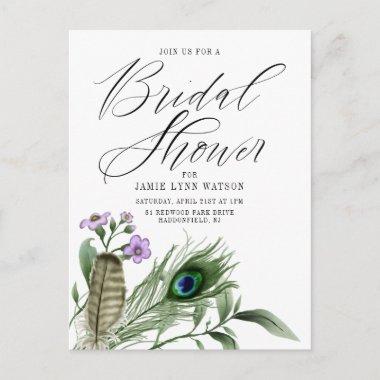 Bridal Shower | Peacock Feather & Flowers PostInvitations