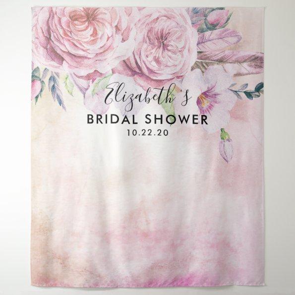 Bridal Shower Photo Backdrop Boho Flowers Feathers