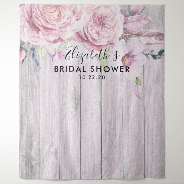 Bridal Shower Photo Backdrop Flowers Rustic Wood
