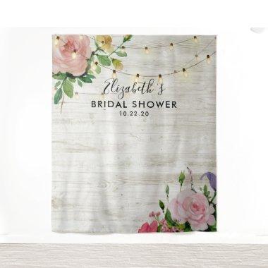 Bridal Shower Photo Backdrop Flowers Wood Lights