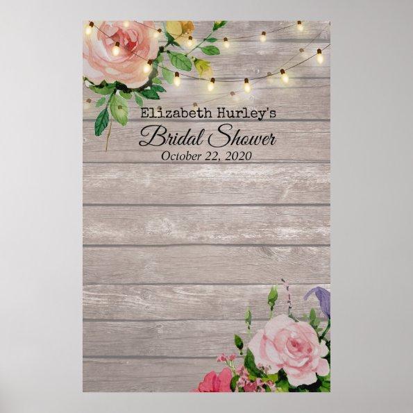 Bridal Shower Photo Backdrop Flowers Wood Lights Poster
