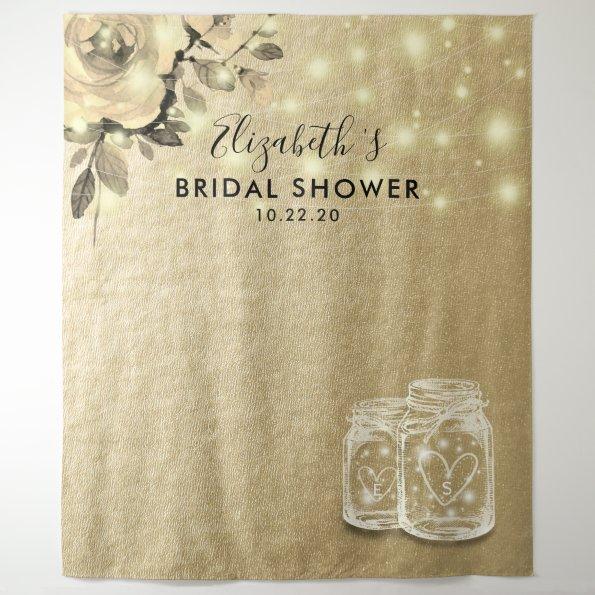 Bridal Shower Photo Backdrop Gold Floral Mason Jar